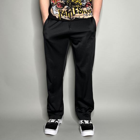 Vintage Y2K Adidas Sweatpants Mens M Baggy Jet Black Polyester Logo Accents - Picture 3 of 5